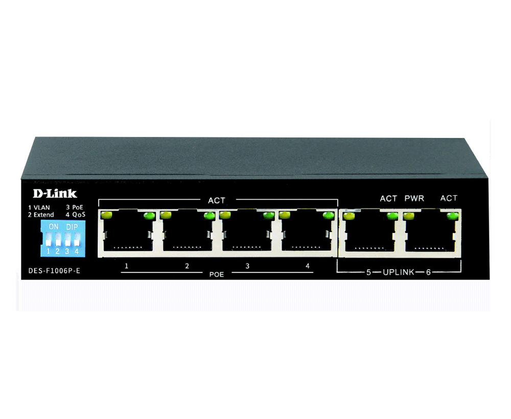 D-Link DES-F1006P-E | 6-port 10/100 Mbps Fast Ethernet PoE switch | with Built-in 6kV Surge Protection
