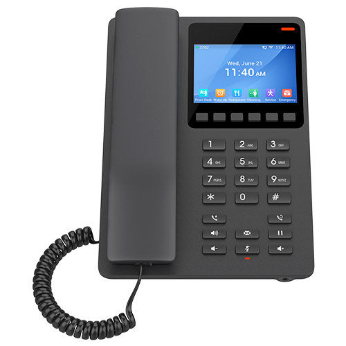 Grandstream GHP631 | Compact Hotel IP Phone | 2 SIP Accounts, 2 Lines, 10 Speed-Dials, 6 Soft Keys, 3.5″ Color LCD, HD Audio, PoE, GDMS Managed