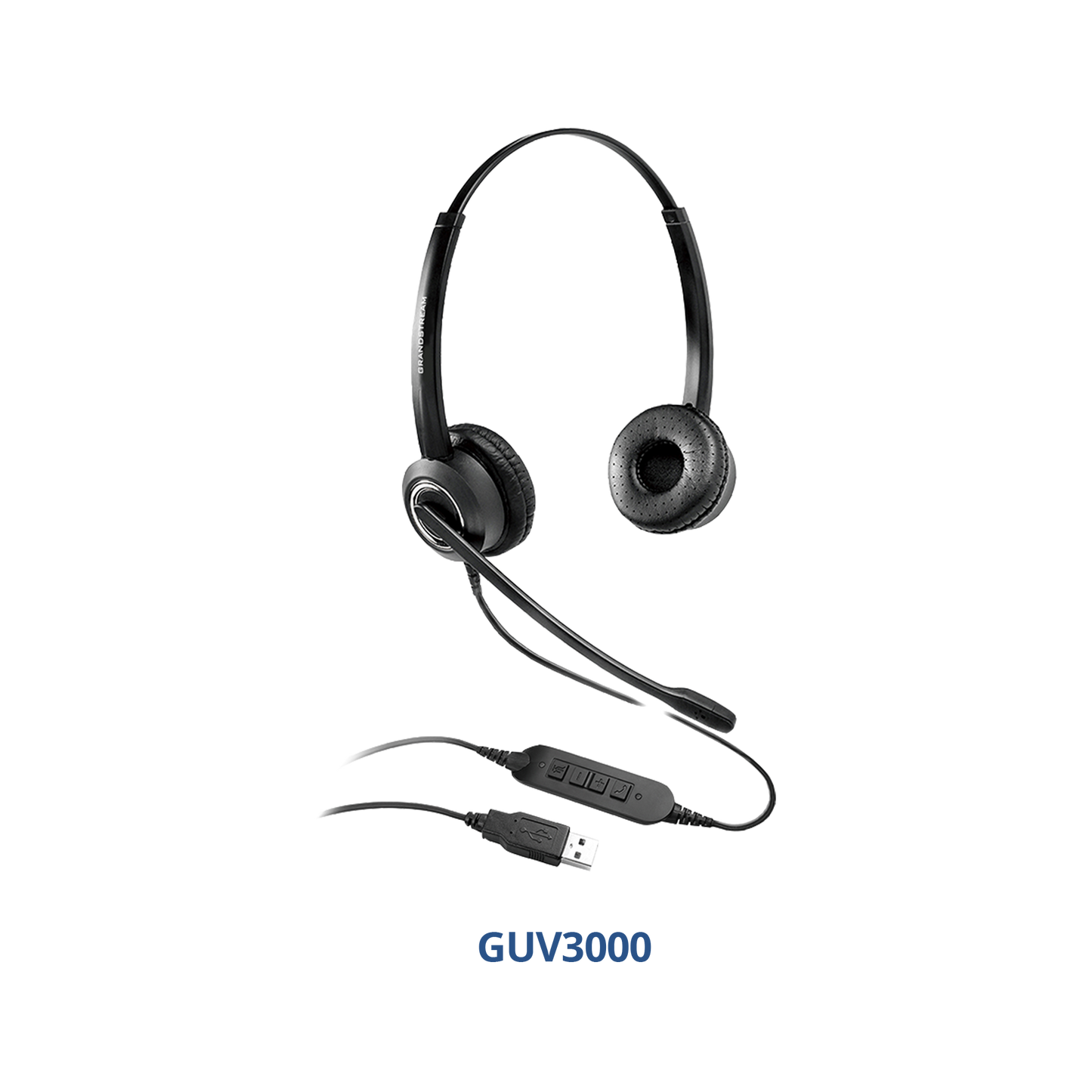 Grandstream GUV3000 | professional-grade USB headset | HD USB Headset, Noise-Canceling Mic, 27 mm Stereo Drivers, Adjustable Headband, In-Line Controls