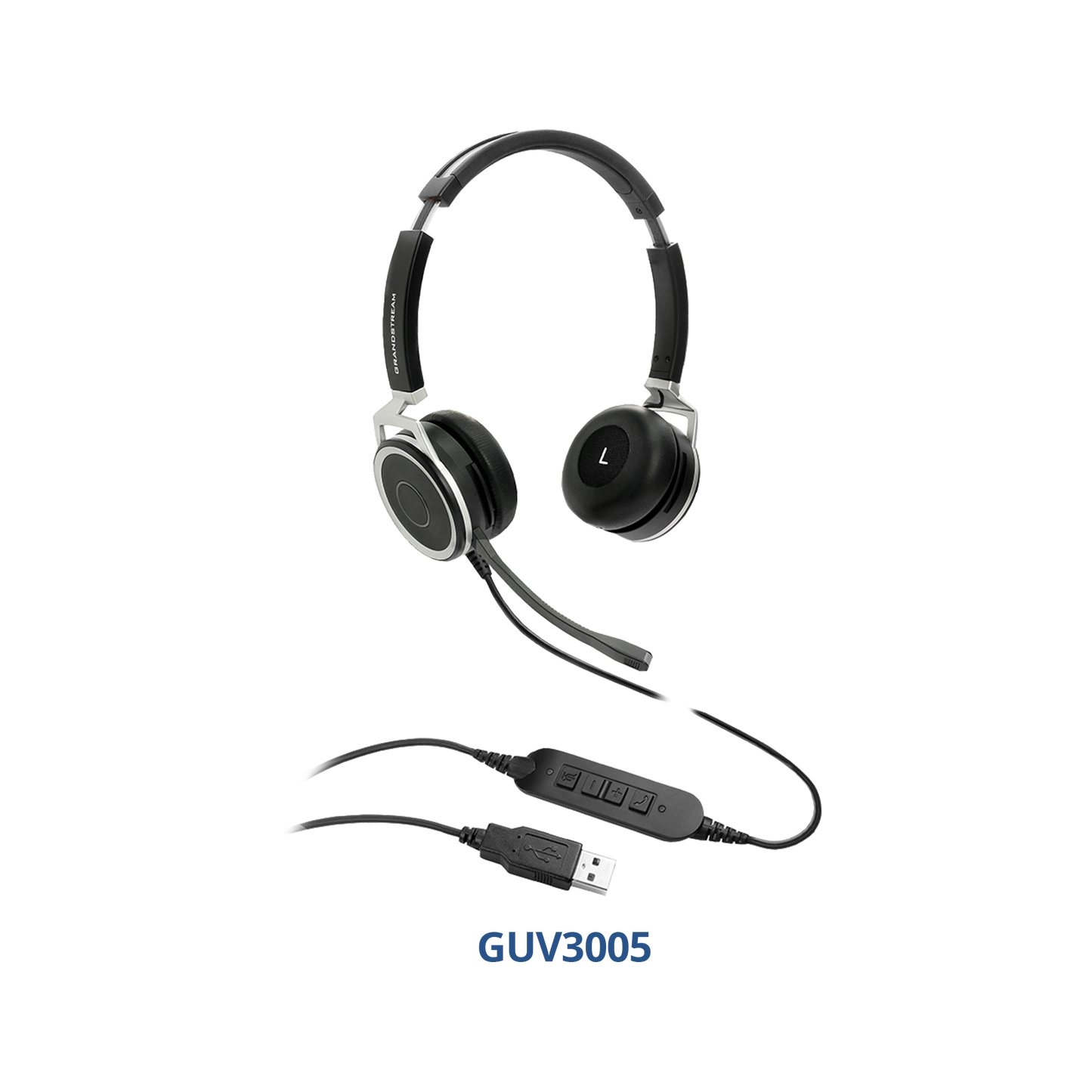 Grandstream GUV3005 | professional-grade USB headset | HD USB Headset, Noise-Canceling Mic, 27 mm Stereo Drivers, Adjustable Headband, In-Line Controls + Busy-Light, Busy‑Lamp Indicator