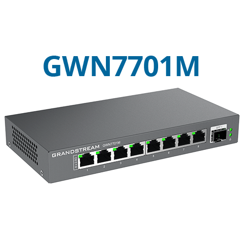 Grandstream GWN7701M | Layer 2+ managed Gigabit switch | Managed switch, 8× Gigabit ports + 2× SFP, 20 Gbps switching, VLAN & QoS support