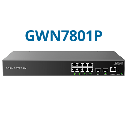 Grandstream GWN7801P | Layer 2+ Managed Network Switch | 8 Gigabit PoE+ Ports, 2 SFP Uplinks, Layer 2+ Managed, Fanless Design, 20 Gbps Switching