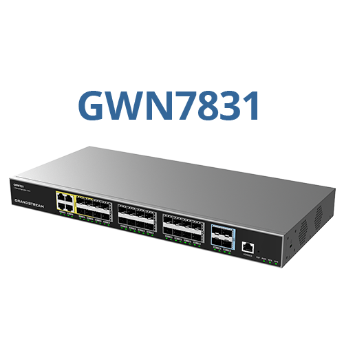 Grandstream GWN7831 | Layer 3 Managed Network Switch | 4 Gigabit Combo & RJ45 Ports, 24 SFP + 4×10G SFP+ Uplinks, Layer 3 Managed, Fanless, 128 Gbps Switching