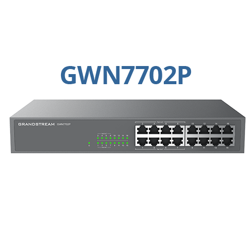 Grandstream GWN7702P | compact, unmanaged Gigabit Ethernet switch | 16× Gigabit ports, 8× PoE+ ports, 120W PoE budget, 32 Gbps switching capacity