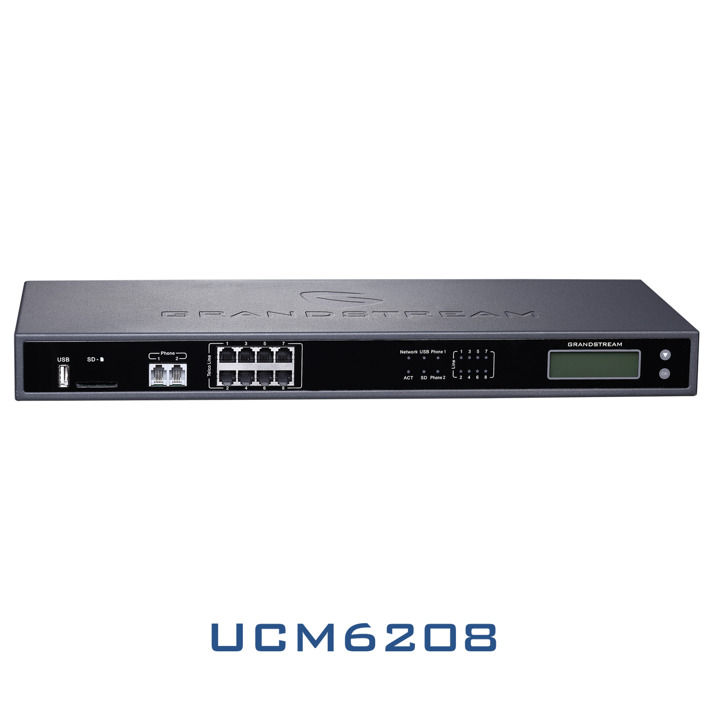 Grandstream UCM6208 |enterprise-grade IP PBX solution| Supports up to 800 users and 100 simultaneous calls with 8 FXO ports, all in a single compact on-premise appliance.