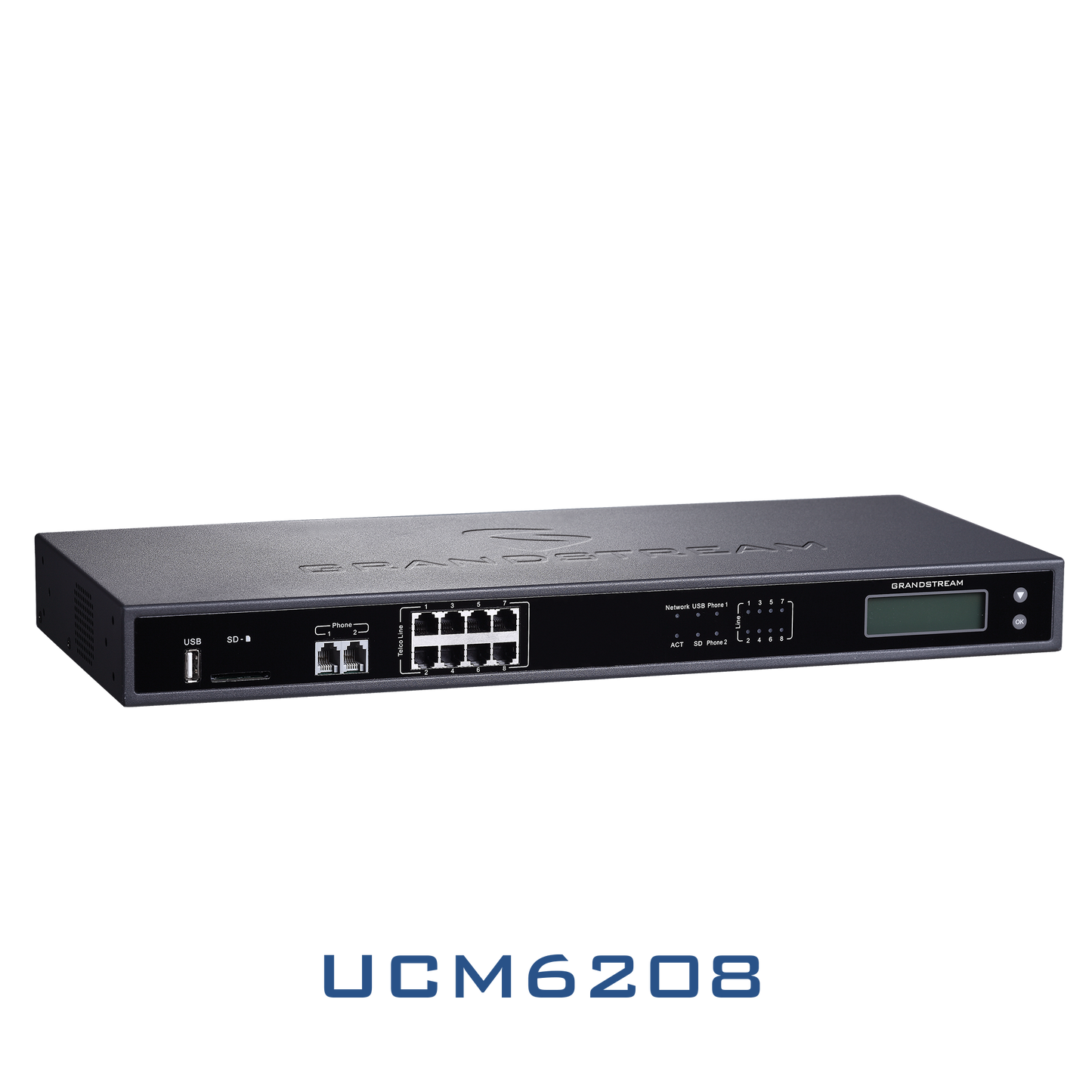 Grandstream UCM6208 |enterprise-grade IP PBX solution| Supports up to 800 users and 100 simultaneous calls with 8 FXO ports, all in a single compact on-premise appliance.
