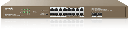 Tenda TEG1118P-16-250W |16-port Gigabit Ethernet switch| with  robust PoE solution with a high power budget