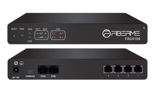 Fiberme FAG4104 (a 4-port FXO IP gateway designed to integrate traditional telephony systems with modern VoIP networks)