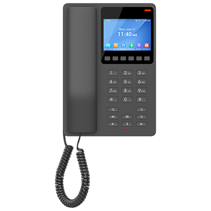 Grandstream GHP631 | Compact Hotel IP Phone |  2 SIP Accounts, 2 Lines, 10 Speed-Dials, 6 Soft Keys, 3.5″ Color LCD, HD Audio, PoE, GDMS Managed