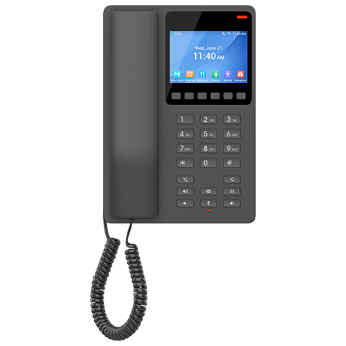 Grandstream GHP631 | Compact Hotel IP Phone |  2 SIP Accounts, 2 Lines, 10 Speed-Dials, 6 Soft Keys, 3.5″ Color LCD, HD Audio, PoE, GDMS Managed
