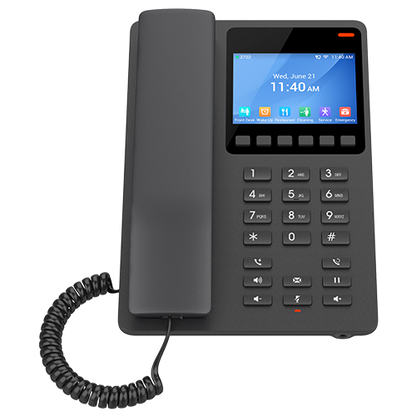 Grandstream GHP631 | Compact Hotel IP Phone |  2 SIP Accounts, 2 Lines, 10 Speed-Dials, 6 Soft Keys, 3.5″ Color LCD, HD Audio, PoE, GDMS Managed