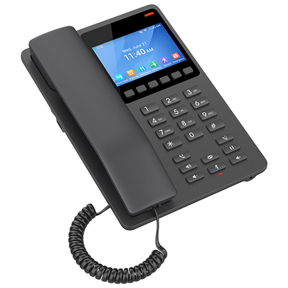 Grandstream GHP631 | Compact Hotel IP Phone |  2 SIP Accounts, 2 Lines, 10 Speed-Dials, 6 Soft Keys, 3.5″ Color LCD, HD Audio, PoE, GDMS Managed