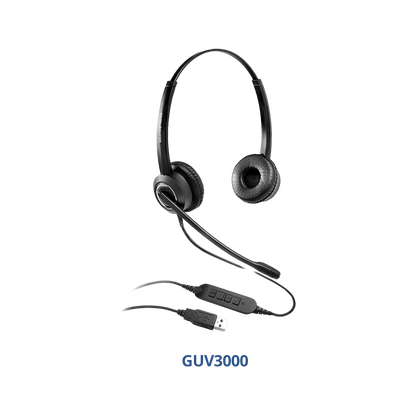 Grandstream GUV3000 | professional-grade USB headset | HD USB Headset, Noise-Canceling Mic, 27 mm Stereo Drivers, Adjustable Headband, In-Line Controls