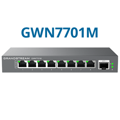Grandstream GWN7701M | Layer 2+ managed Gigabit switch | Managed switch, 8× Gigabit ports + 2× SFP, 20 Gbps switching, VLAN & QoS support