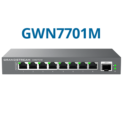 Grandstream GWN7701M | Layer 2+ managed Gigabit switch | Managed switch, 8× Gigabit ports + 2× SFP, 20 Gbps switching, VLAN & QoS support