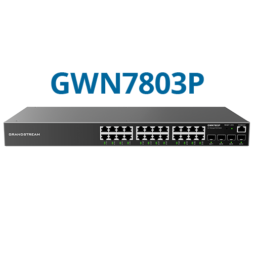 Grandstream GWN7803P | Layer 2+ managed network switch | 24 Gigabit PoE+ Ports, 4 SFP Uplinks, Layer 2+ Managed, 370 W PSU, 56 Gbps Switching