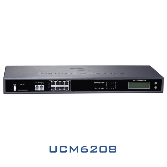 Grandstream UCM6208 |enterprise-grade IP PBX solution| Supports up to 800 users and 100 simultaneous calls with 8 FXO ports, all in a single compact on-premise appliance.